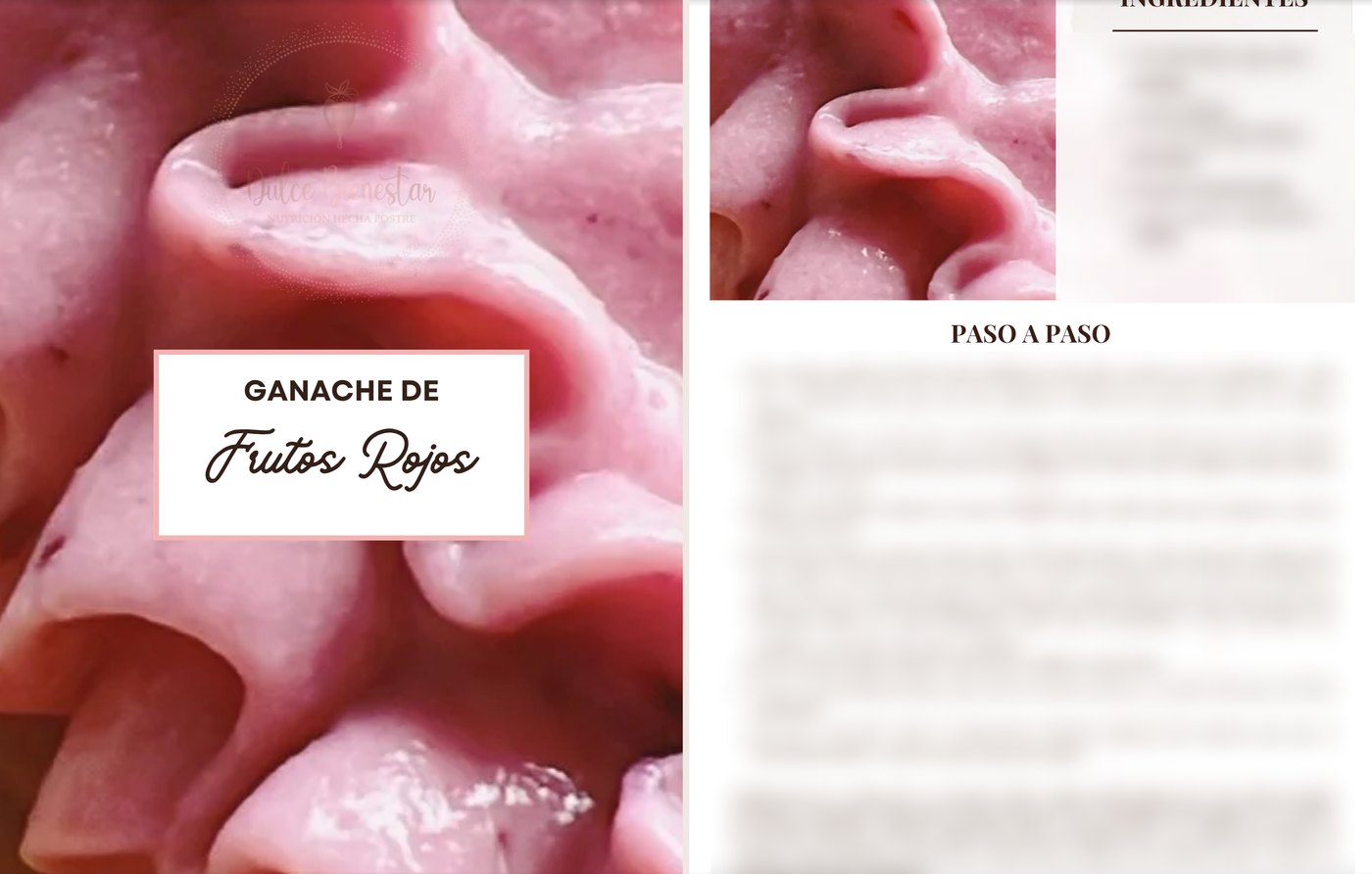 Páginas reales del ebook: Ganache de Frutos Rojos, con la receta difuminada